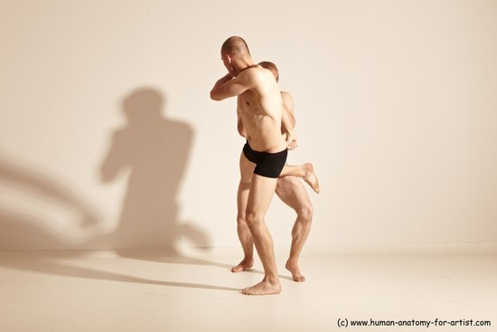 Underwear Martial art Man - Man White Moving poses Slim Short Blond Dynamic poses Academic