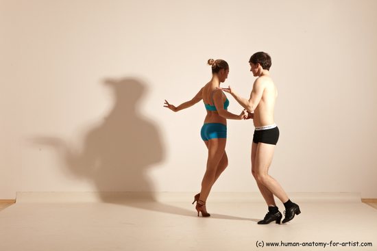 Underwear Woman - Man White Slim Short Brown Dancing Dynamic poses Academic