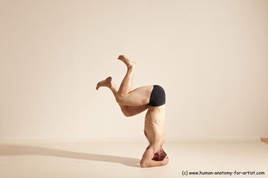 Underwear Gymnastic poses Man White Slim Bald Dancing Dynamic poses Academic