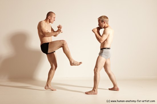 Underwear Martial art Man - Man White Moving poses Slim Short Blond Dynamic poses Academic