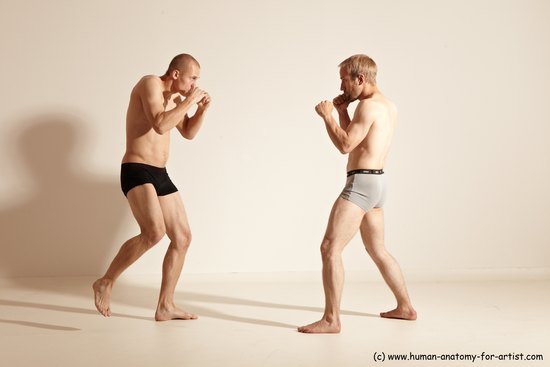 Underwear Martial art Man - Man White Moving poses Slim Short Blond Dynamic poses Academic