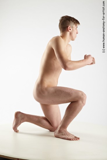 Nude Man White Kneeling poses - ALL Slim Short Brown Kneeling poses - on one knee Realistic