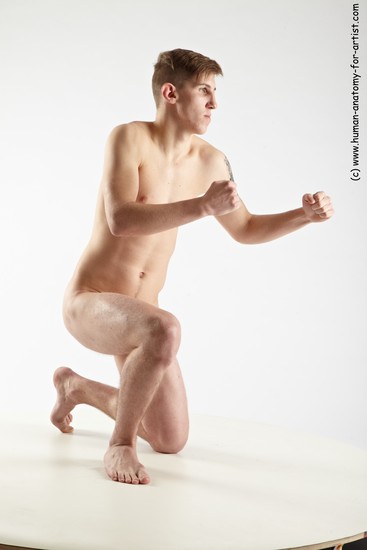 Nude Man White Kneeling poses - ALL Slim Short Brown Kneeling poses - on one knee Realistic