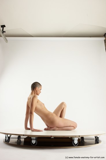 Nude Man White Slim Bald Sitting poses - ALL Sitting poses - on knees Multi angles poses Realistic