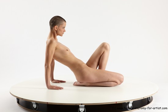 Nude Man White Slim Bald Sitting poses - ALL Sitting poses - on knees Multi angles poses Realistic