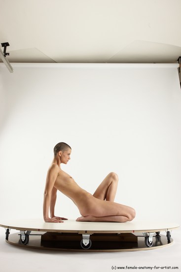 Nude Man White Slim Bald Sitting poses - ALL Sitting poses - on knees Multi angles poses Realistic