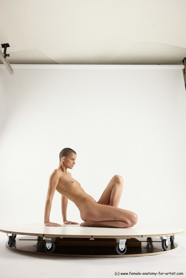 Nude Man White Slim Bald Sitting poses - ALL Sitting poses - on knees Multi angles poses Realistic