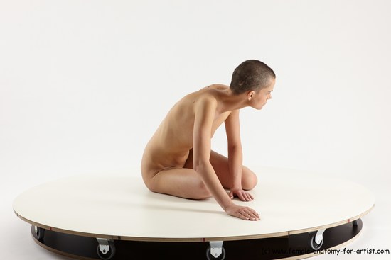 Nude Man White Slim Bald Sitting poses - ALL Sitting poses - on knees Multi angles poses Realistic