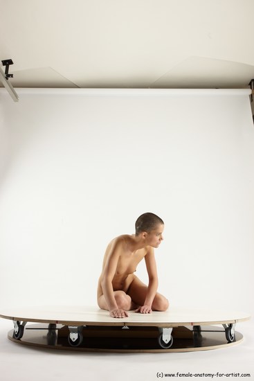 Nude Man White Slim Bald Sitting poses - ALL Sitting poses - on knees Multi angles poses Realistic