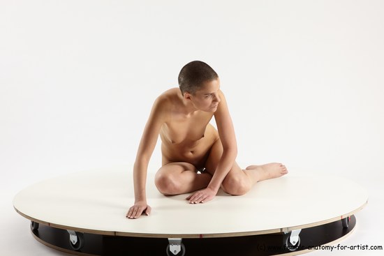 Nude Man White Slim Bald Sitting poses - ALL Sitting poses - on knees Multi angles poses Realistic