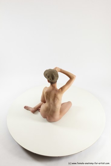 Nude Man White Slim Bald Sitting poses - ALL Sitting poses - on knees Multi angles poses Realistic