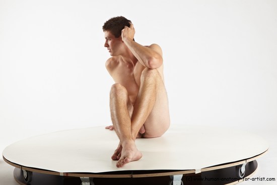 Nude Man White Sitting poses - simple Average Short Brown Sitting poses - ALL Realistic