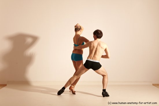 Underwear Woman - Man White Slim Short Brown Dancing Dynamic poses Academic