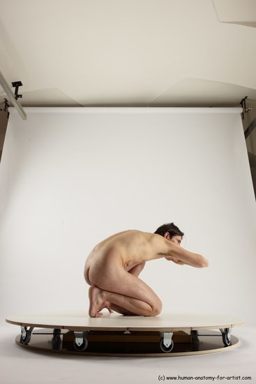 Nude Man White Slim Short Brown Sitting poses - ALL Sitting poses - on knees Multi angles poses Realistic