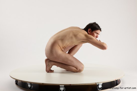 Nude Man White Slim Short Brown Sitting poses - ALL Sitting poses - on knees Multi angles poses Realistic