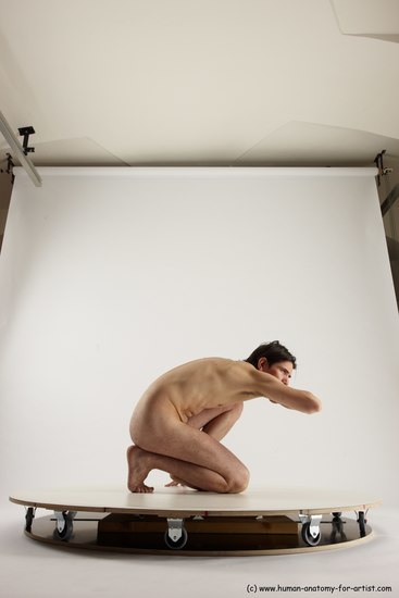 Nude Man White Slim Short Brown Sitting poses - ALL Sitting poses - on knees Multi angles poses Realistic