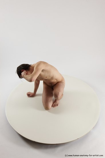 Nude Man White Slim Short Brown Sitting poses - ALL Sitting poses - on knees Multi angles poses Realistic