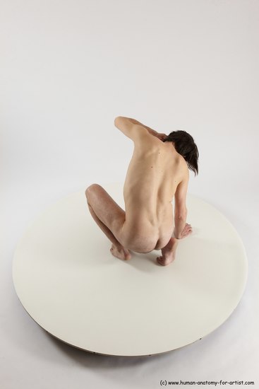 Nude Man White Slim Short Brown Sitting poses - ALL Sitting poses - on knees Multi angles poses Realistic