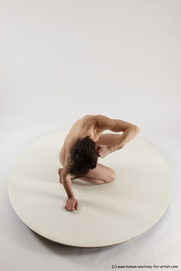 Nude Man White Slim Short Brown Sitting poses - ALL Sitting poses - on knees Multi angles poses Realistic