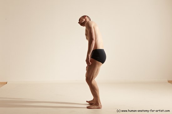 Underwear Gymnastic poses Man White Slim Bald Brown Dancing Dynamic poses Academic