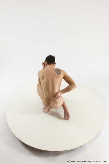 Nude Man White Kneeling poses - ALL Athletic Short Brown Kneeling poses - on one knee Multi angles poses Realistic