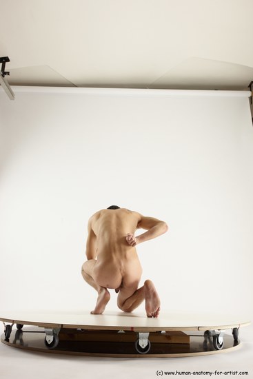 Nude Man White Kneeling poses - ALL Athletic Short Brown Kneeling poses - on one knee Multi angles poses Realistic