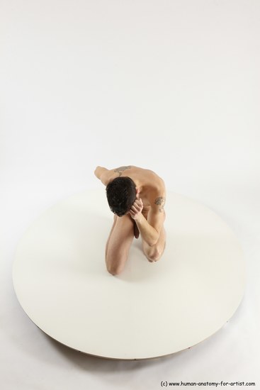 Nude Man White Kneeling poses - ALL Athletic Short Brown Kneeling poses - on one knee Multi angles poses Realistic