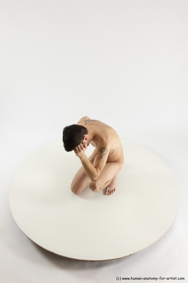 Nude Man White Kneeling poses - ALL Athletic Short Brown Kneeling poses - on one knee Multi angles poses Realistic