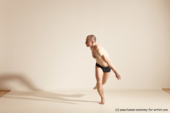 Underwear Gymnastic poses Man White Slim Bald Dancing Dynamic poses Academic