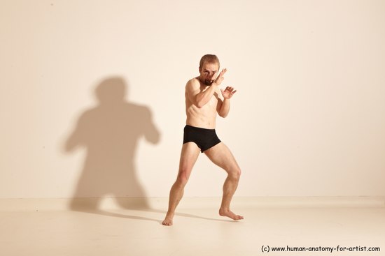 Underwear Martial art Man White Moving poses Athletic Short Blond Dynamic poses Academic