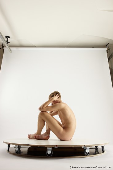 Nude Man White Sitting poses - simple Underweight Medium Brown Sitting poses - ALL Multi angles poses Realistic