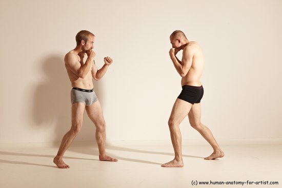 Underwear Martial art Man - Man White Moving poses Slim Short Blond Dynamic poses Academic