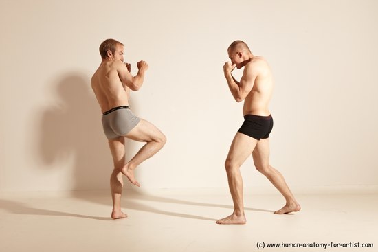 Underwear Martial art Man - Man White Moving poses Slim Short Blond Dynamic poses Academic