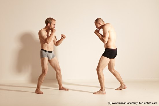 Underwear Martial art Man - Man White Moving poses Slim Short Blond Dynamic poses Academic