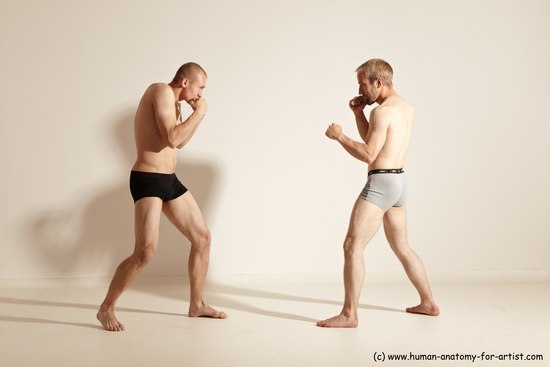 Underwear Martial art Man - Man White Moving poses Slim Short Blond Dynamic poses Academic