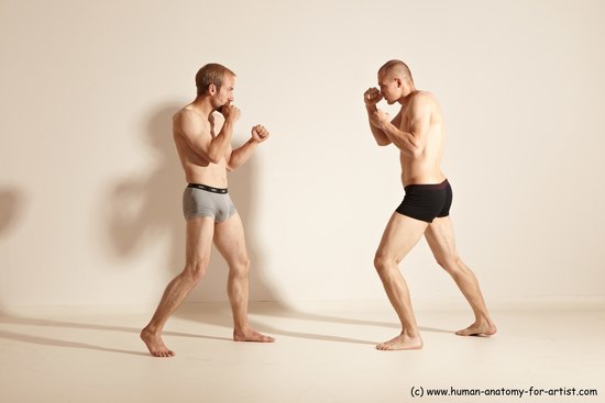 Underwear Martial art Man - Man White Moving poses Slim Short Blond Dynamic poses Academic