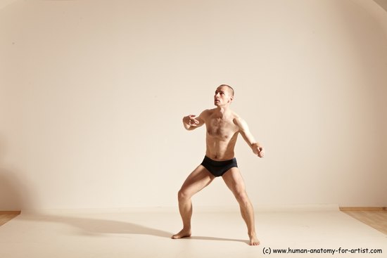 Underwear Gymnastic poses Man White Slim Bald Dancing Dynamic poses Academic