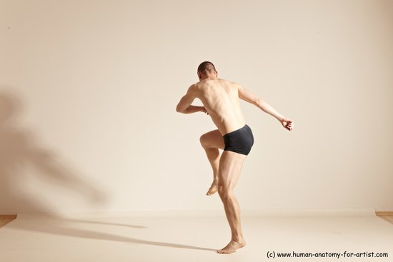 Underwear Gymnastic poses Man White Slim Bald Dancing Dynamic poses Academic