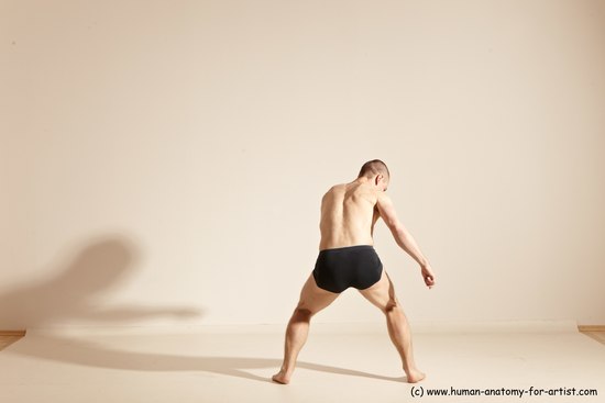 Underwear Gymnastic poses Man White Slim Bald Dancing Dynamic poses Academic