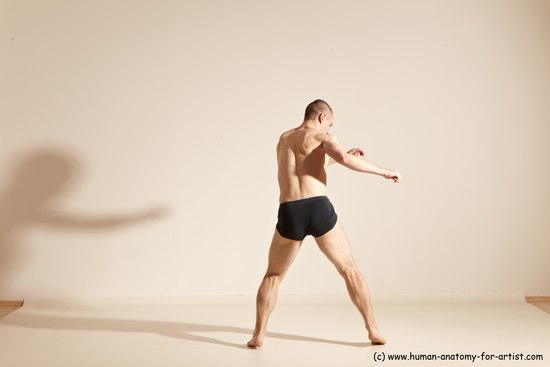 Underwear Gymnastic poses Man White Slim Bald Dancing Dynamic poses Academic