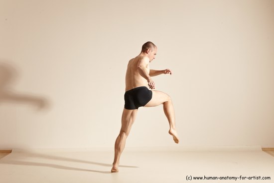 Underwear Gymnastic poses Man White Slim Bald Dancing Dynamic poses Academic