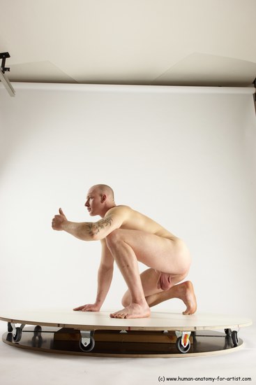 Nude Man White Kneeling poses - ALL Slim Bald Kneeling poses - on one knee Multi angles poses Realistic