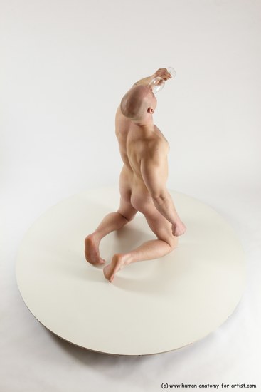 Nude Man White Kneeling poses - ALL Slim Bald Kneeling poses - on both knees Multi angles poses Realistic