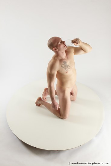 Nude Man White Kneeling poses - ALL Slim Bald Kneeling poses - on both knees Multi angles poses Realistic