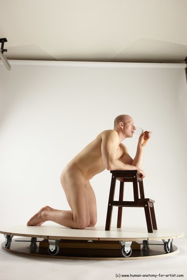 Nude Man White Kneeling poses - ALL Slim Bald Kneeling poses - on both knees Multi angles poses Realistic