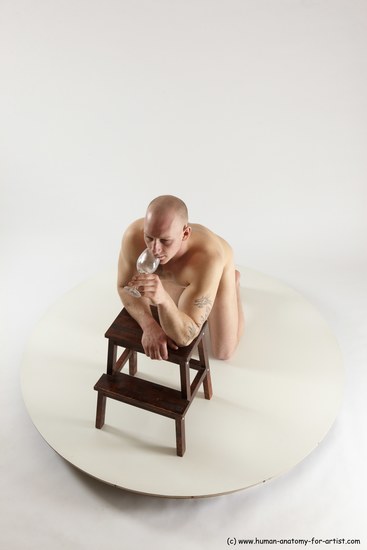 Nude Man White Kneeling poses - ALL Slim Bald Kneeling poses - on both knees Multi angles poses Realistic