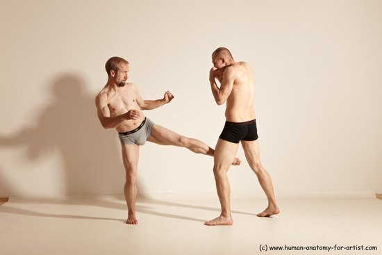 Underwear Martial art Man - Man White Moving poses Athletic Short Blond Dynamic poses Academic