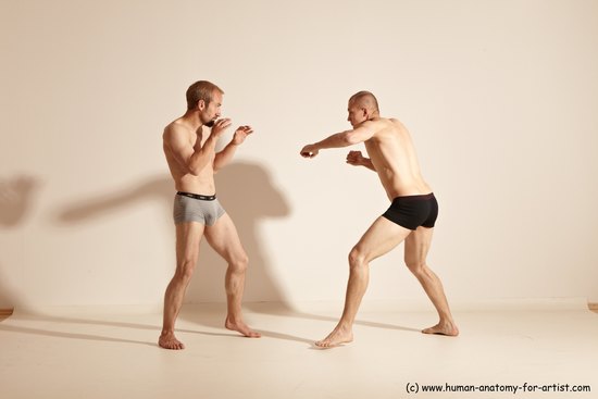 Underwear Martial art Man - Man White Moving poses Athletic Short Blond Dynamic poses Academic