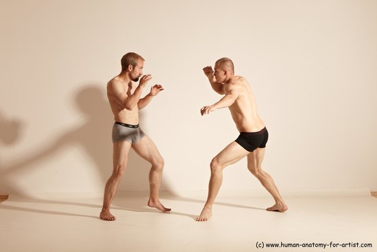 Underwear Martial art Man - Man White Moving poses Athletic Short Blond Dynamic poses Academic