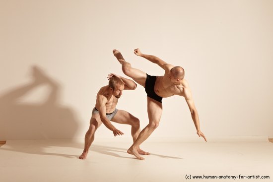 Underwear Martial art Man - Man White Moving poses Athletic Short Blond Dynamic poses Academic